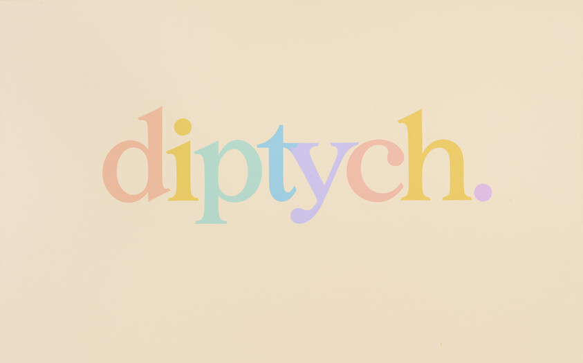 The word "diptych" is written in pastel color aganist a light yellow background