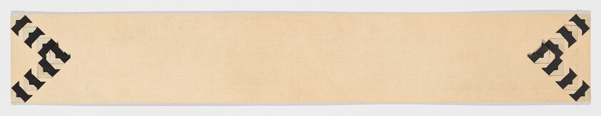 Long beige banner with black geometric arrow-like corner decorations on both left and right ends.