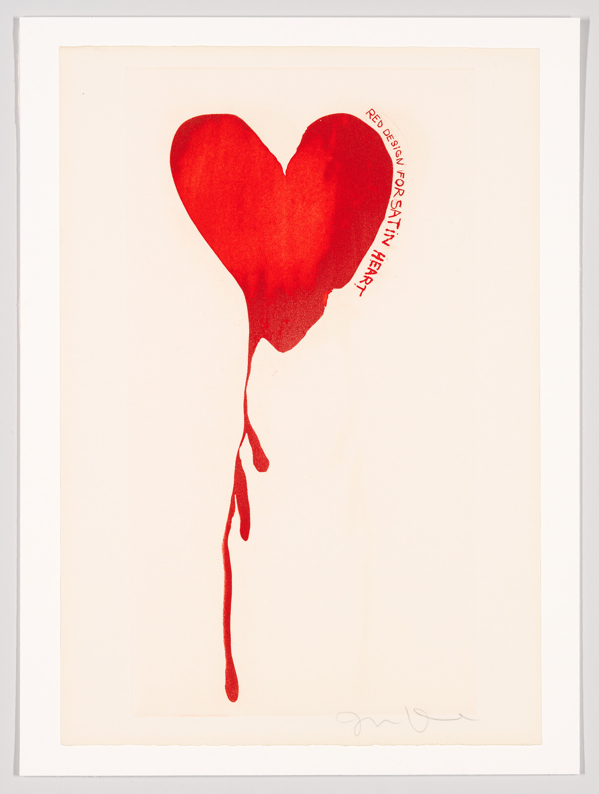 Red heart shape appears to be melting and dripping long red streaks downward.