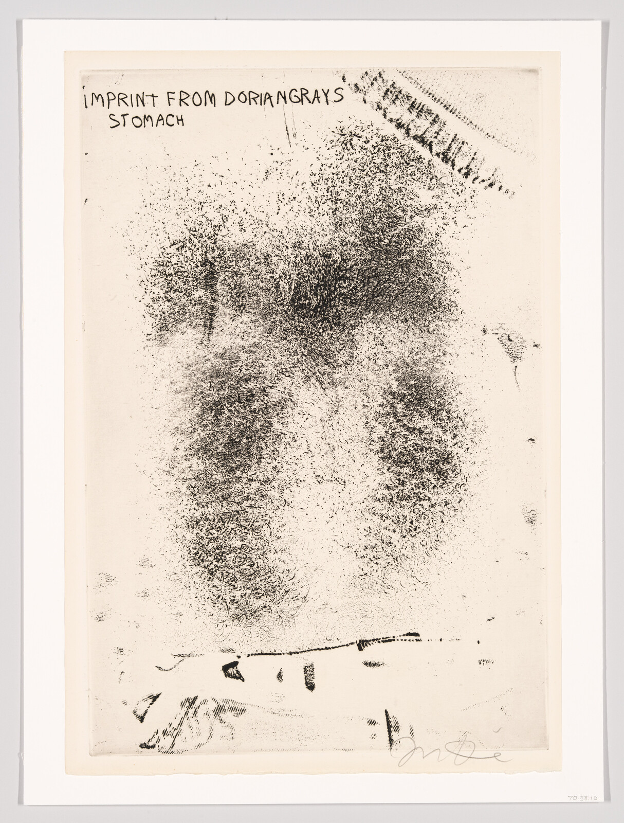 Black textured stomach imprint titled "Imprint from Dorian Gray's Stomach" on cream paper.