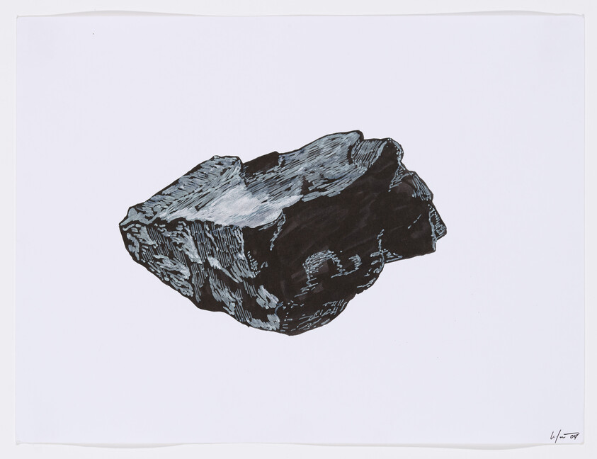 A detailed black-and-gray illustration of a rough rock centered on a white background.