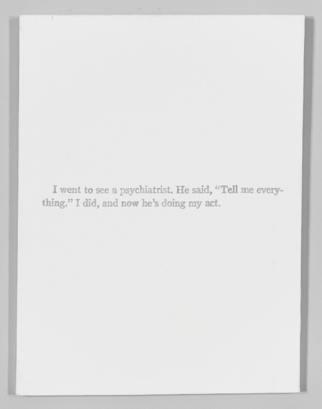 White page with a small centered joke about a psychiatrist who is now doing the narrator's act.