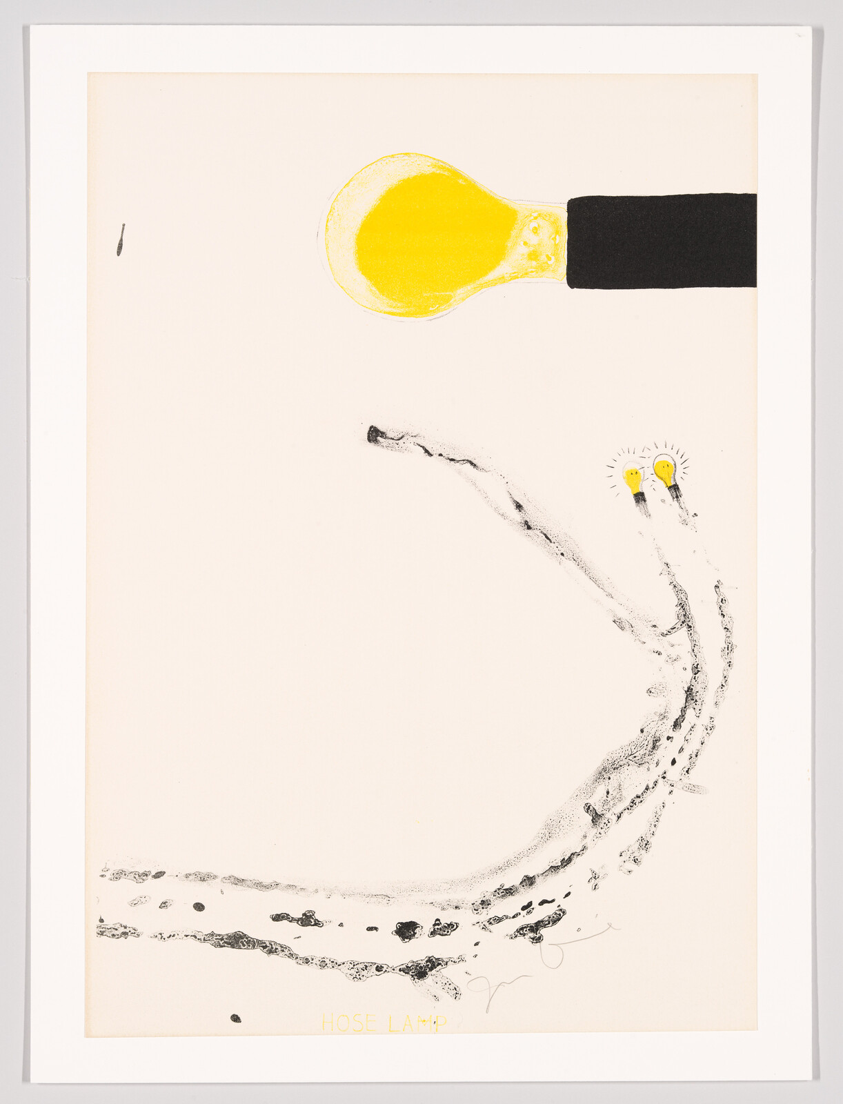 A large yellow lightbulb attached to a black handle casts two smaller bulbs with sweeping black trails.