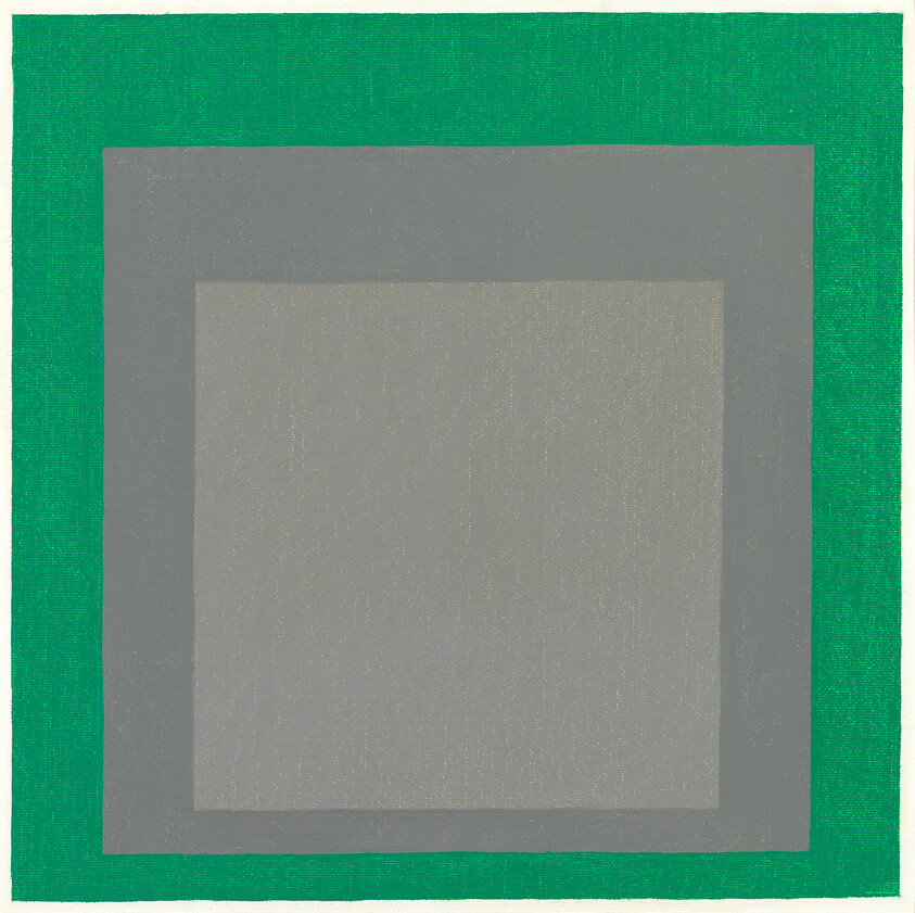 Three concentric squares with a bright green outer frame and two gray inner panels.