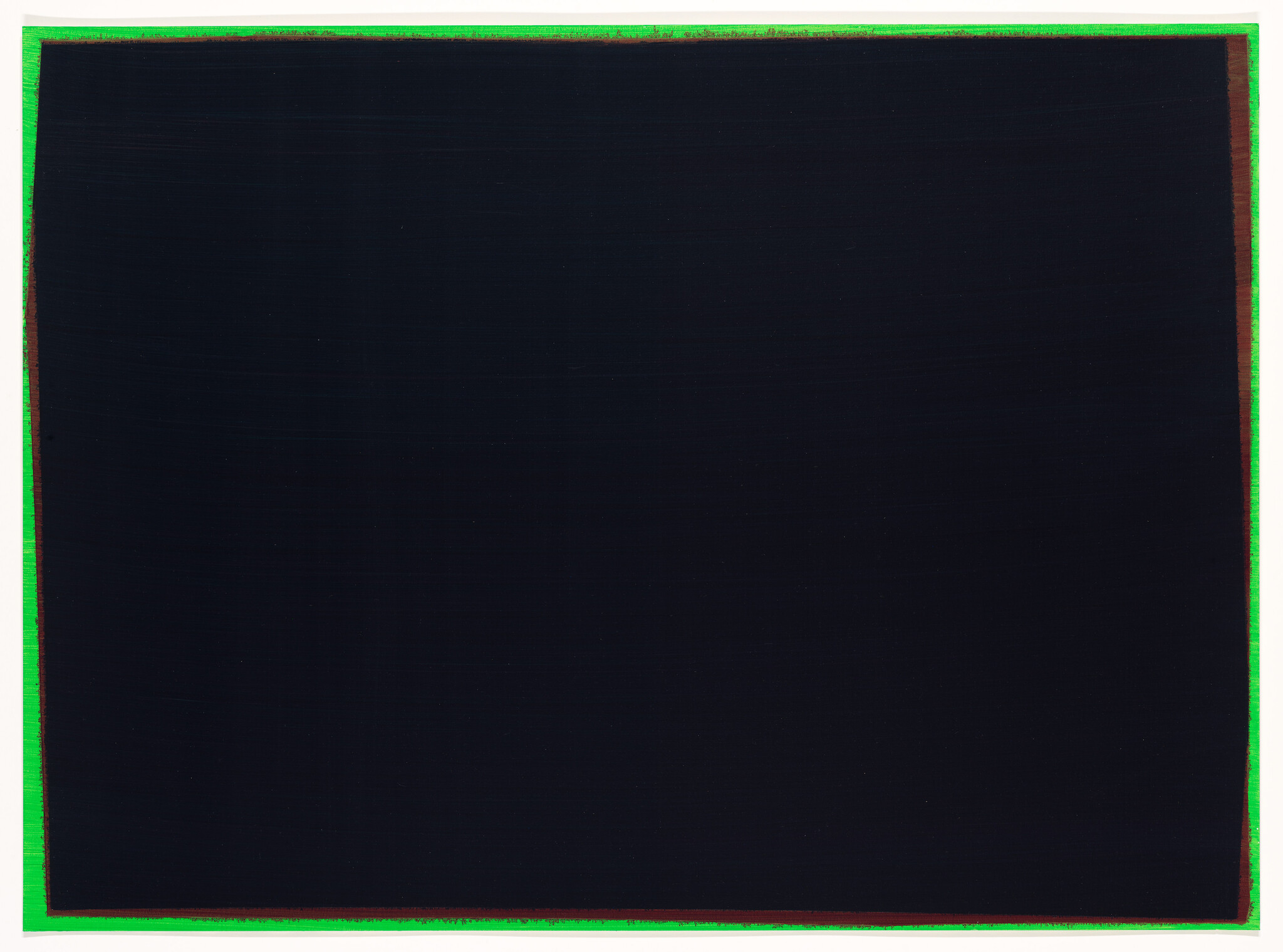 Large black rectangle centered on white background with a thin bright green border.