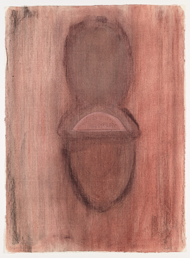 Two soft, stacked oval shapes with a small semicircle in muted reddish-brown tones.