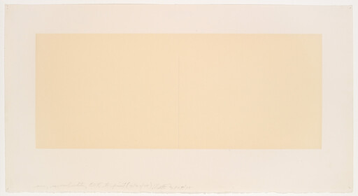 A minimalist print showing a large pale peach rectangle with a faint vertical seam at center.