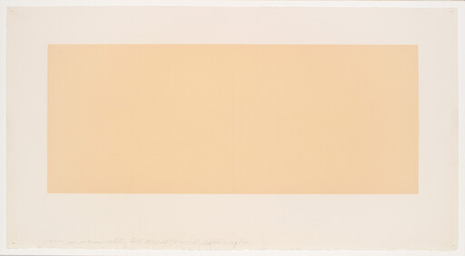 Large pale peach rectangle centered on white paper with a faint vertical seam down the middle.