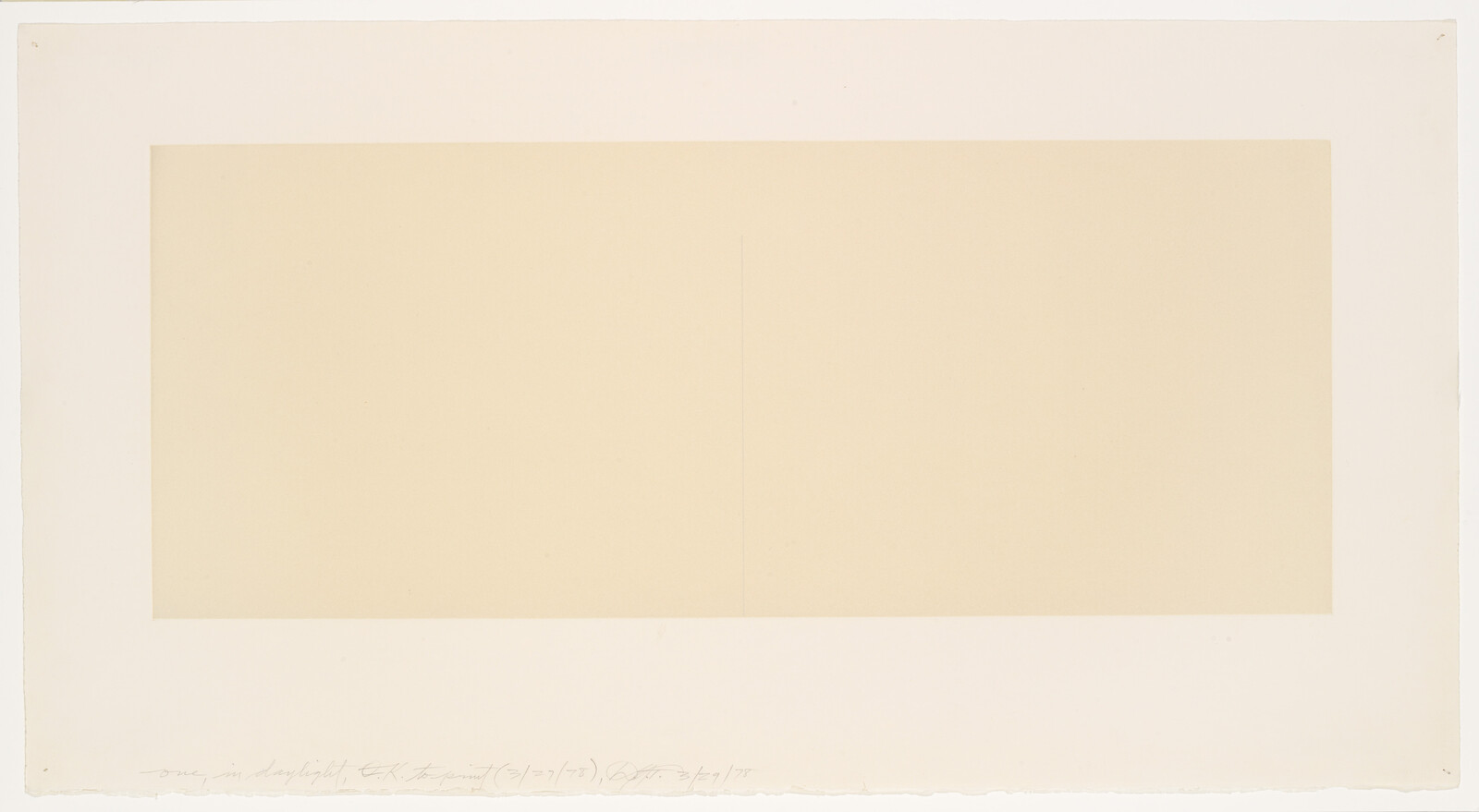 A large pale beige rectangle centered on white paper with a faint vertical line and pencil notes.