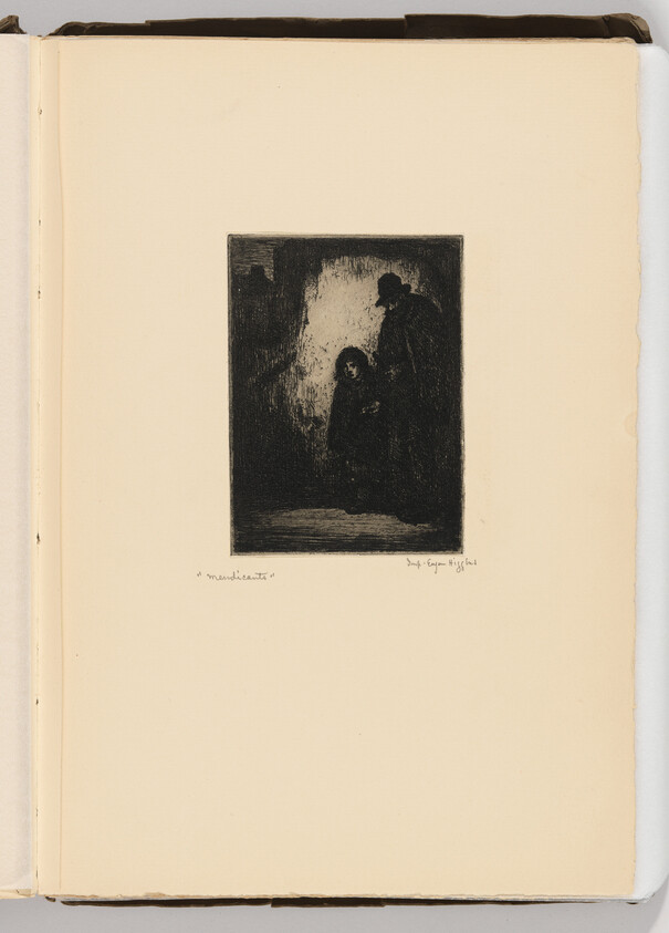 A shadowy adult stands beside a seated child in a small, dim doorway.