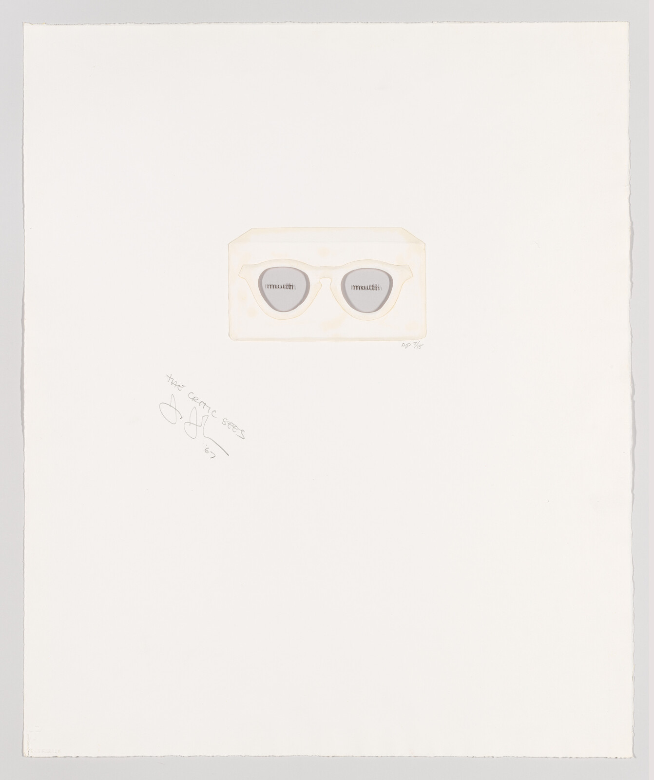 Small drawing of sunglasses centered on white paper with the word "mouth" in each lens.