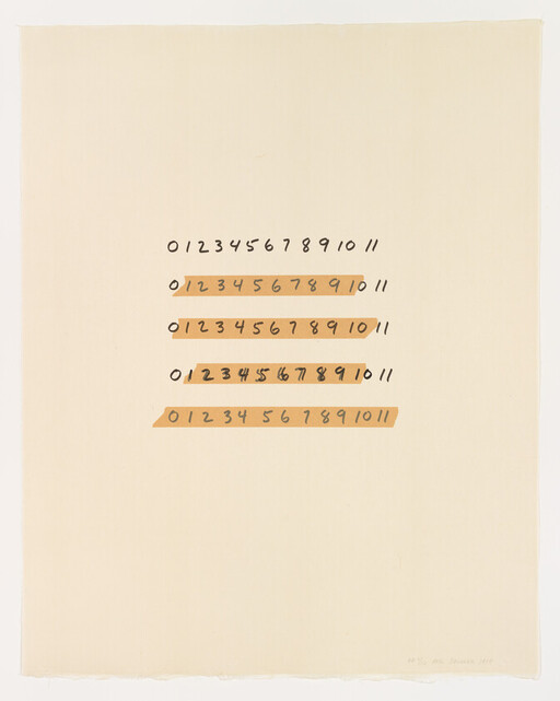 Rows of handwritten numbers 0 through 11 repeated five times with orange highlighted bars.