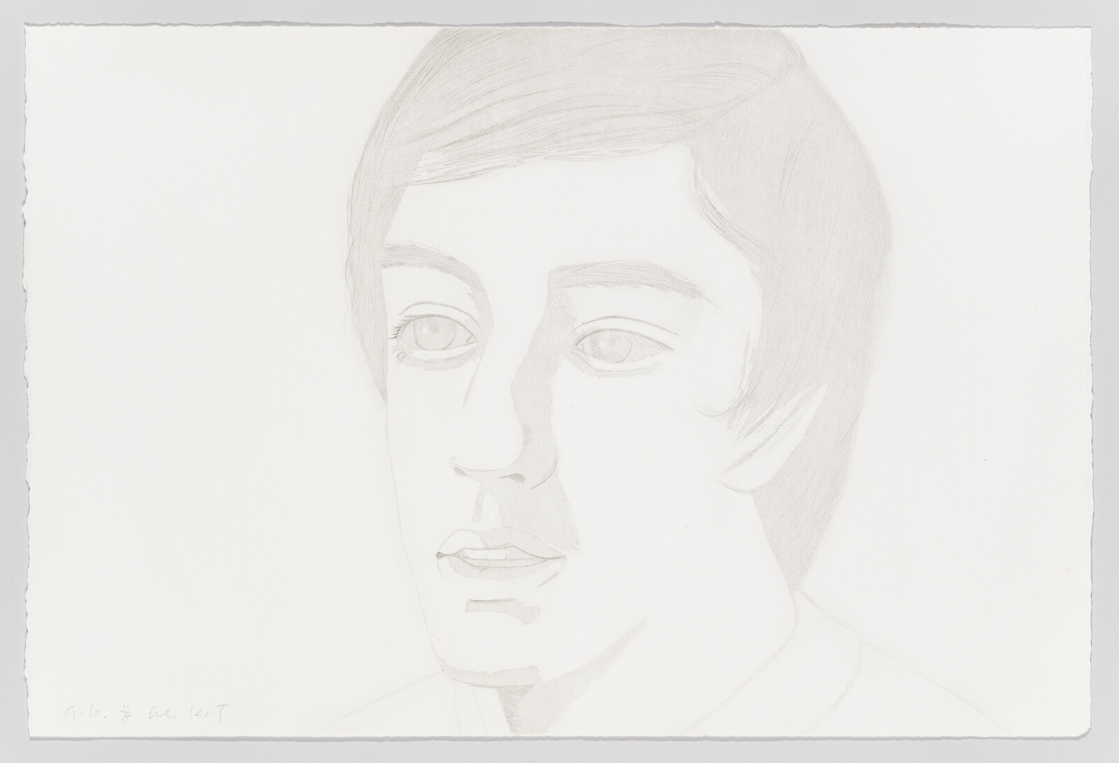 A soft pencil sketch of a young man’s face with calm, distant eyes and slightly open lips.