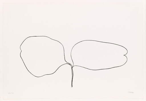 A simple black line drawing of two large leaf-like shapes connected by a short stem.