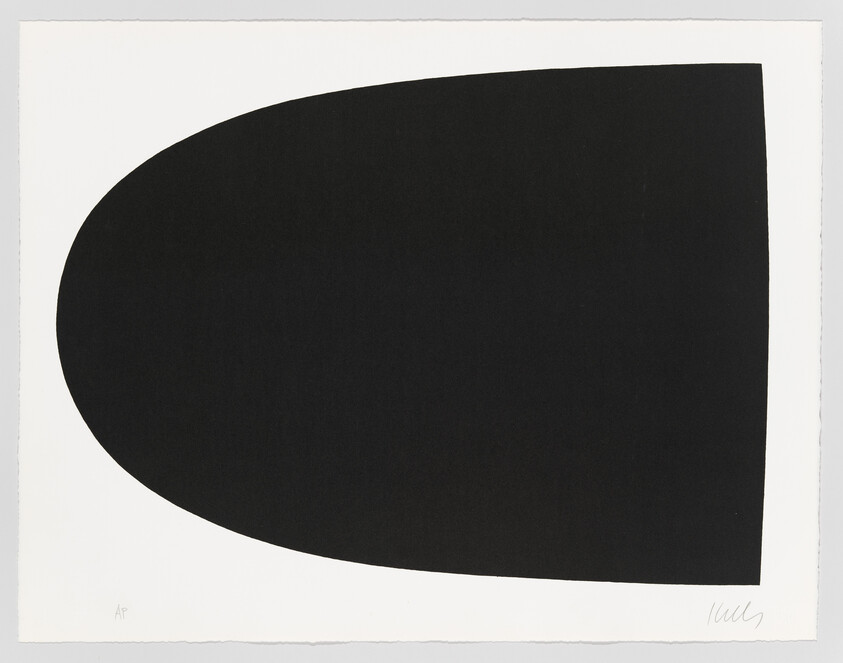 A large black rounded abstract shape fills most of a white rectangular background.