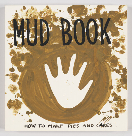 Book cover titled "Mud Book" with a brown mud handprint and subtitle about making pies and cakes.