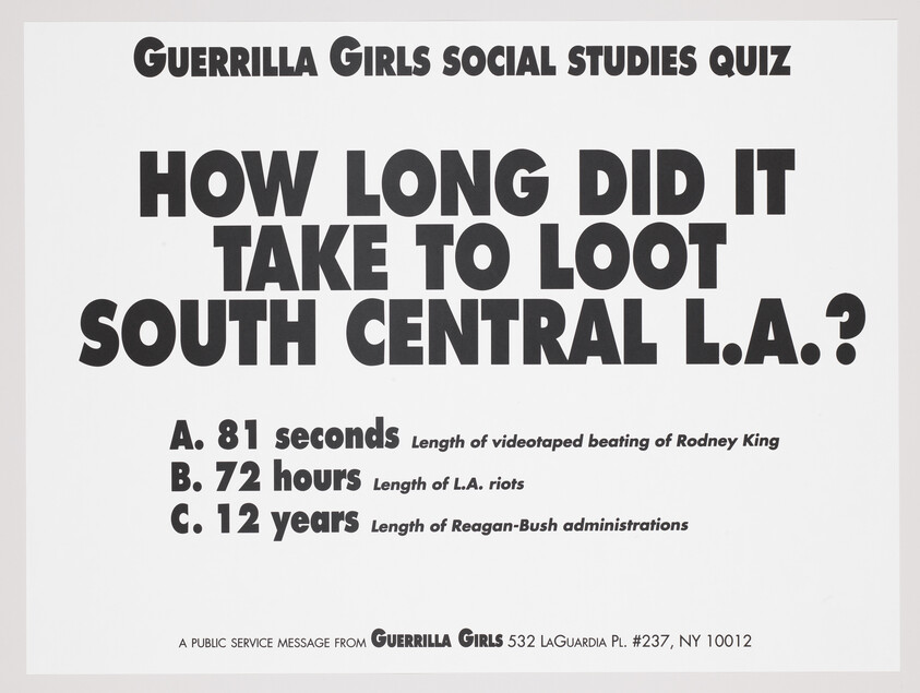 Poster asks how long it took to loot South Central L.A., listing 81 seconds, 72 hours, 12 years.