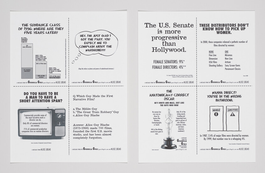 Two-page poster spread highlighting statistics about gender imbalance and lack of women directors in film.