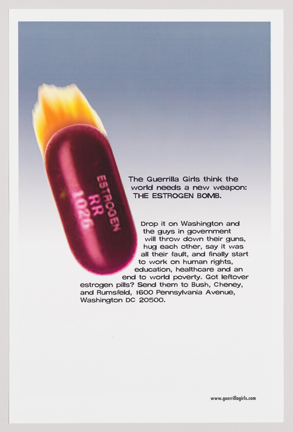 A burning estrogen pill floats beside text proposing an estrogen bomb to change government behavior.