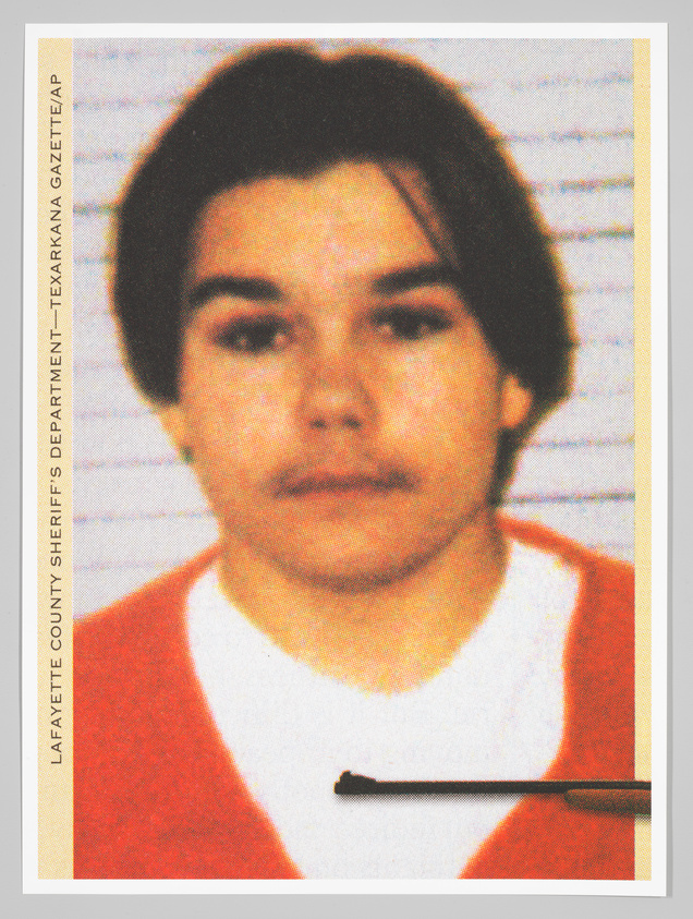 A headshot of a person with a neutral expression, wearing a red garment with a white collar, against a background with horizontal lines. The top of the image includes text that reads "Lafayette County Sheriff's Department Texarkana Gazette/AP."