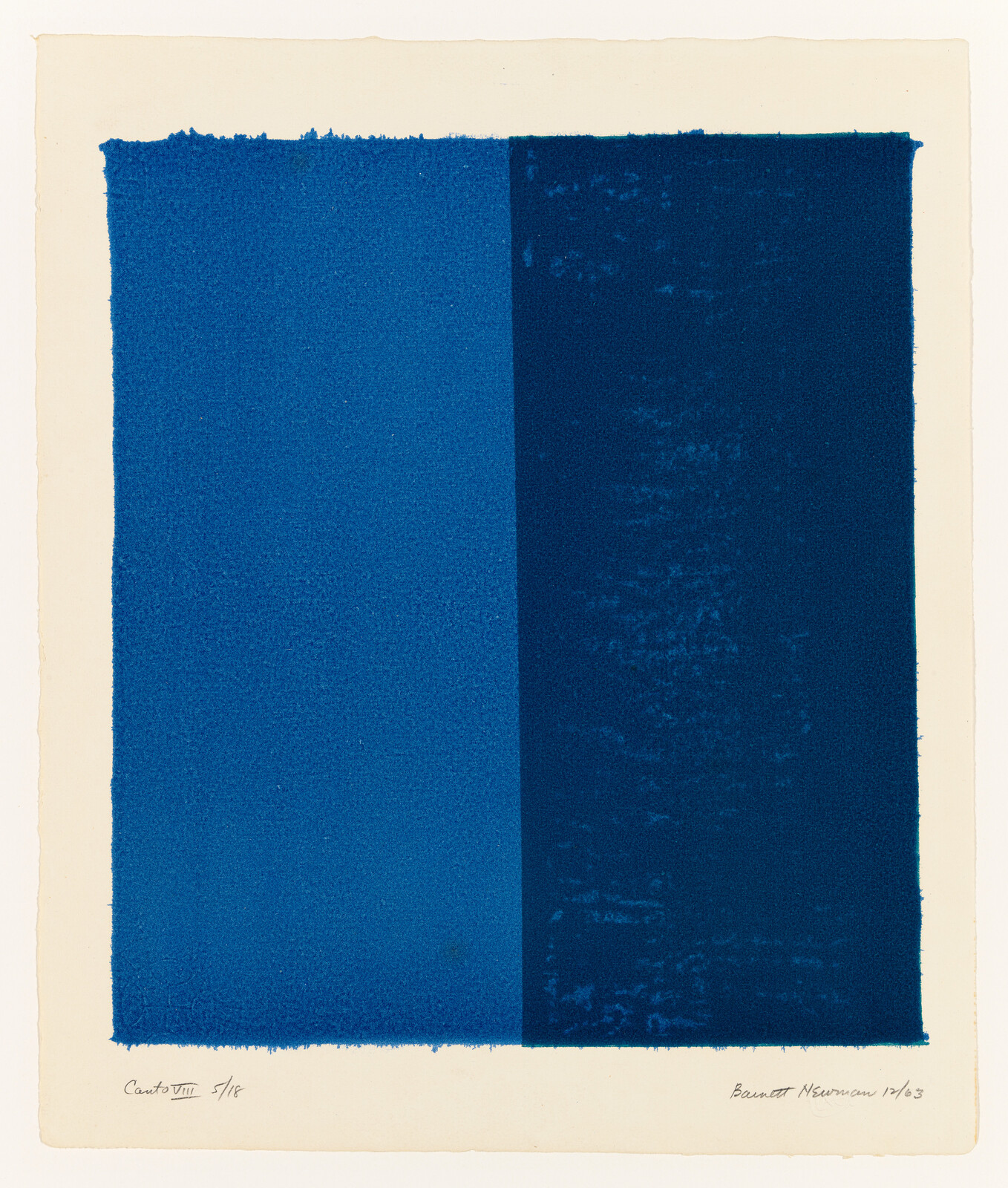 Two vertical blue panels with a darker right panel and a narrow overlap on cream paper.