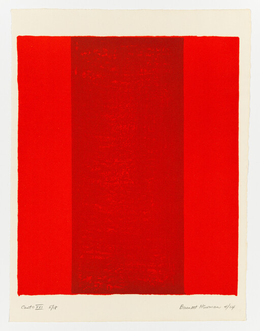 Three vertical red panels printed on a cream paper sheet, with a darker central stripe.