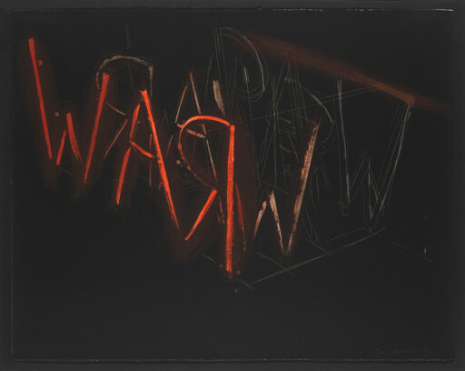 Glowing red, sketchy letters appear scratched and overlapping against a deep black background.