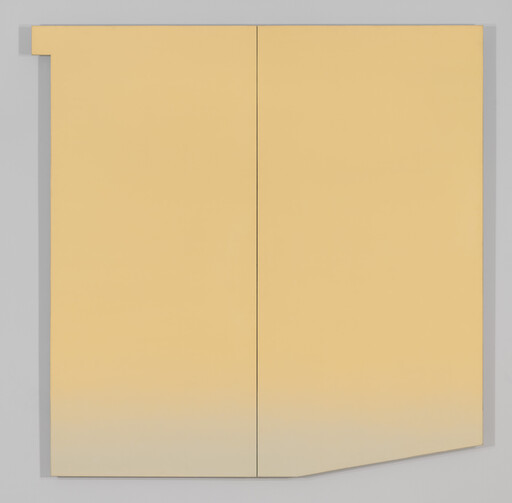 Two large pale yellow wall panels with a central seam and a subtle lower shadow.