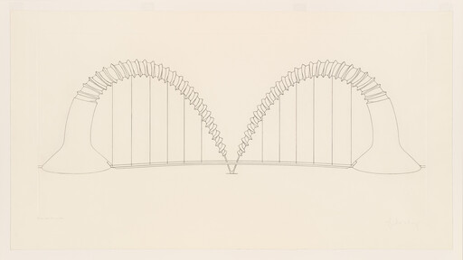 Two corrugated arching tubes mirror each other over a thin central bridge base.