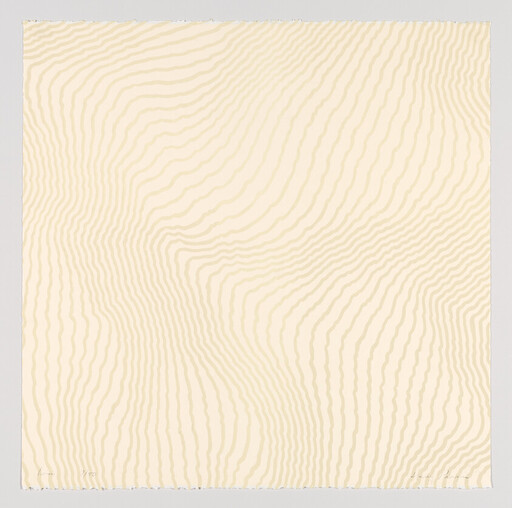 Cream square fabric with subtle wavy beige lines forming an organic, topographic-like pattern.