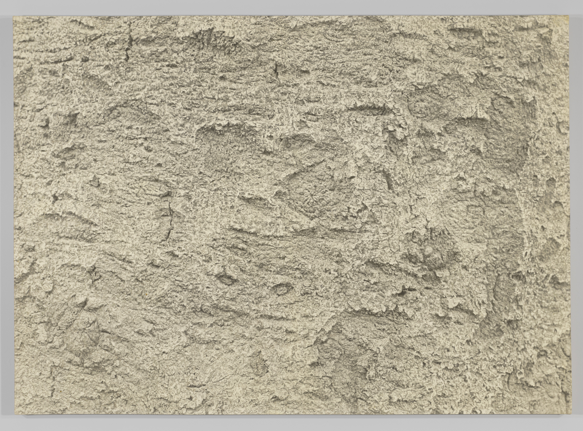 Close-up of a textured wall with a rough, stucco-like finish in a neutral color.