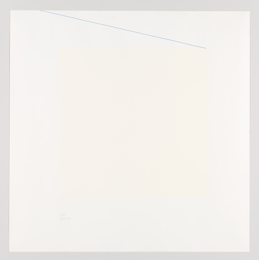 Large pale square centered on white paper with a thin diagonal blue line near the top.