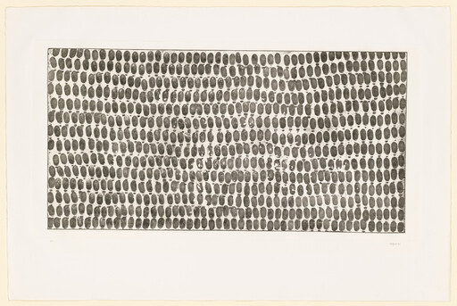 Rows of repeated dark oval marks arranged in a rectangular grid on white paper.