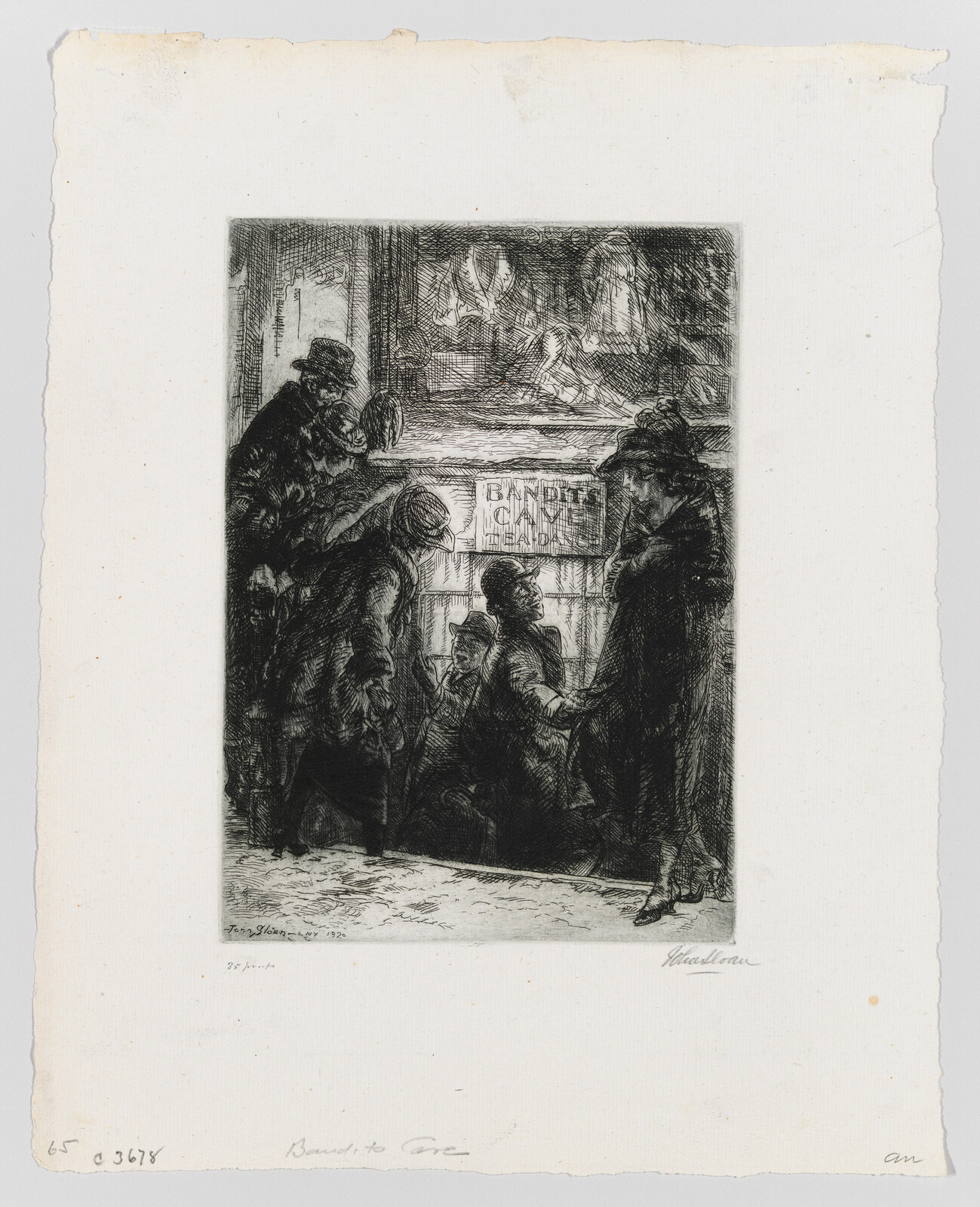 People gathered around a window labeled "Bandit Cave," watching figures inside.