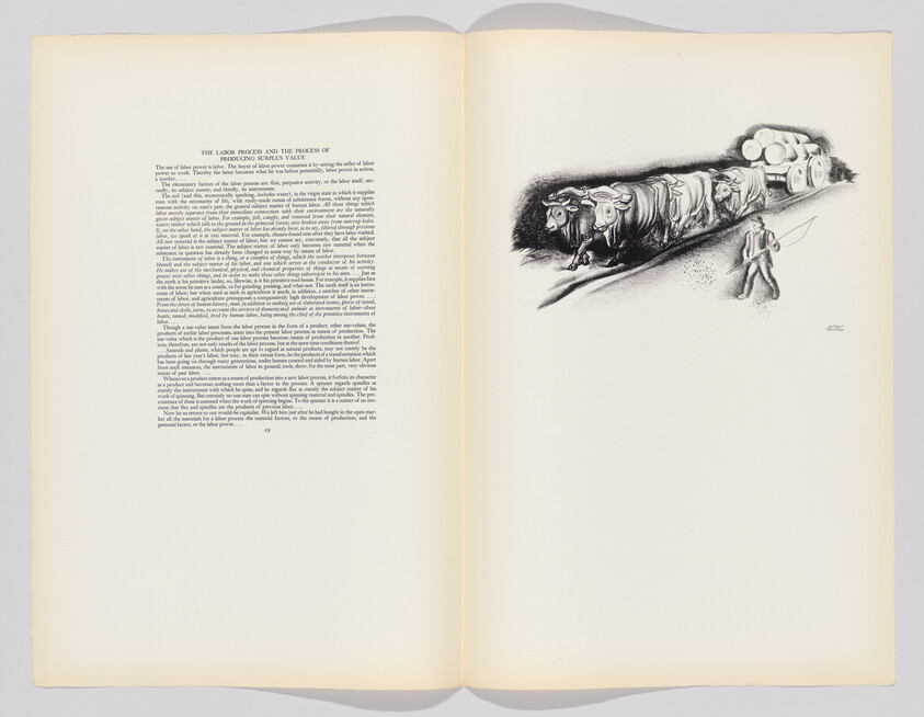 A small block of text beside an illustration of oxen pulling a heavy load guided by a man.