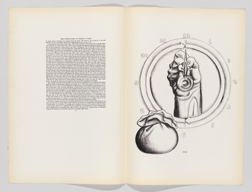 Right page shows a hand holding a dart aimed at an eye within concentric numbered rings, left page text.
