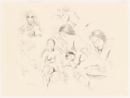 Several loosely sketched nude women reclining and sitting in a relaxed, intimate composition.