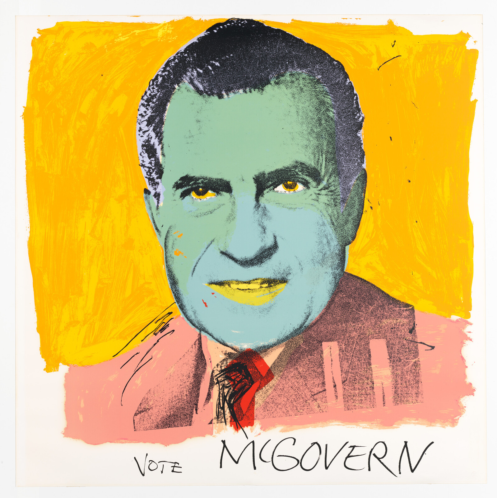 Stylized political portrait of a man with a green face and "Vote McGovern" text.