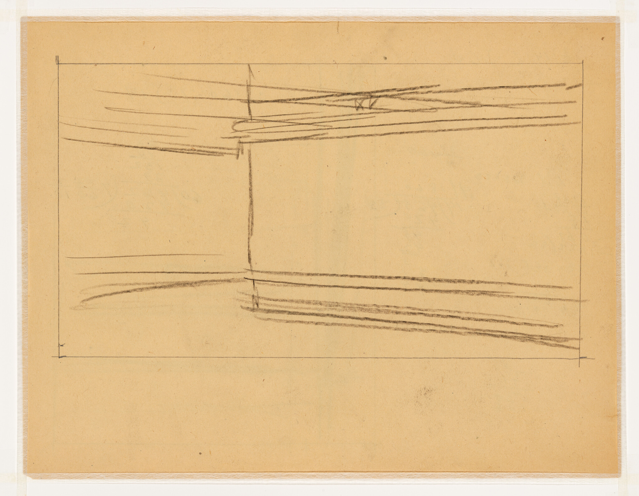 Pencil sketch showing a corner of a room with horizontal lines suggesting walls and floor.