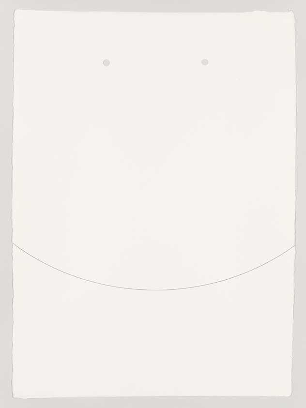 White paper with two punched holes near the top and a faint curved pencil line across the lower half.