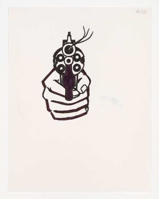 A hand holding a six-chamber revolver pointed directly toward the viewer.