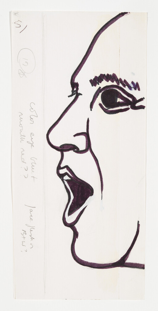 Profile of a person shouting with mouth wide open, drawn in bold black lines.