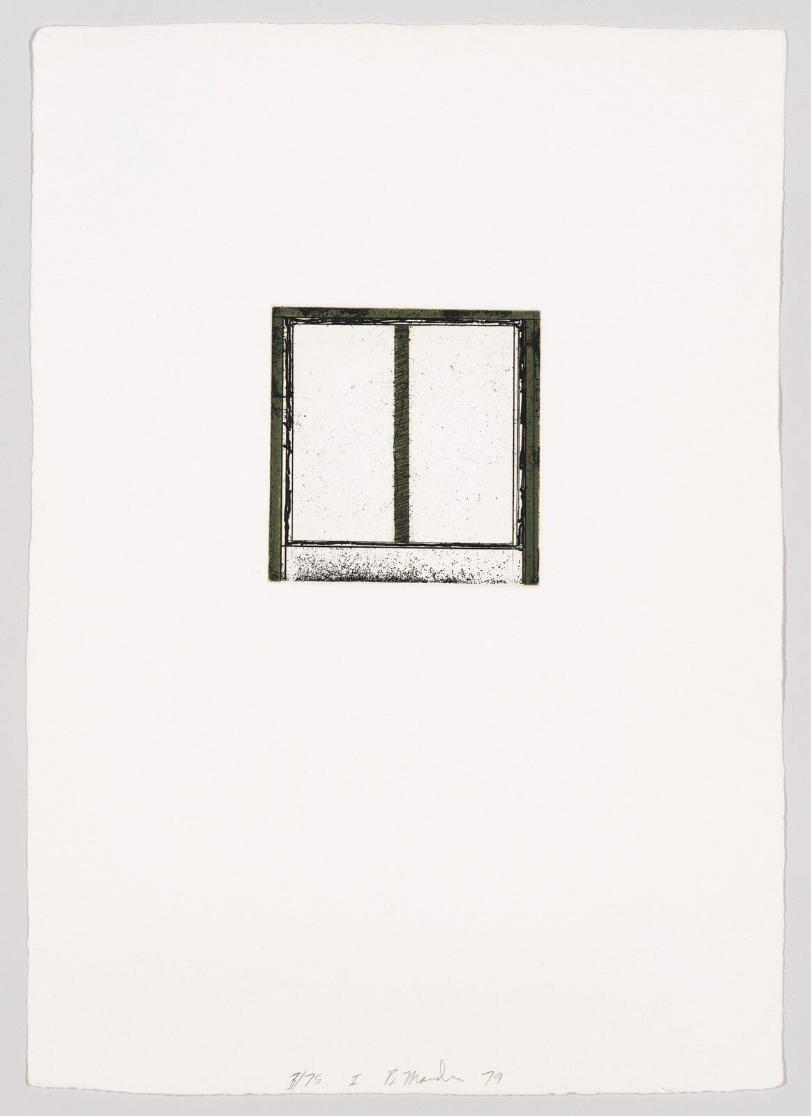 A small centered rectangular window drawing with a vertical divider on blank white paper.