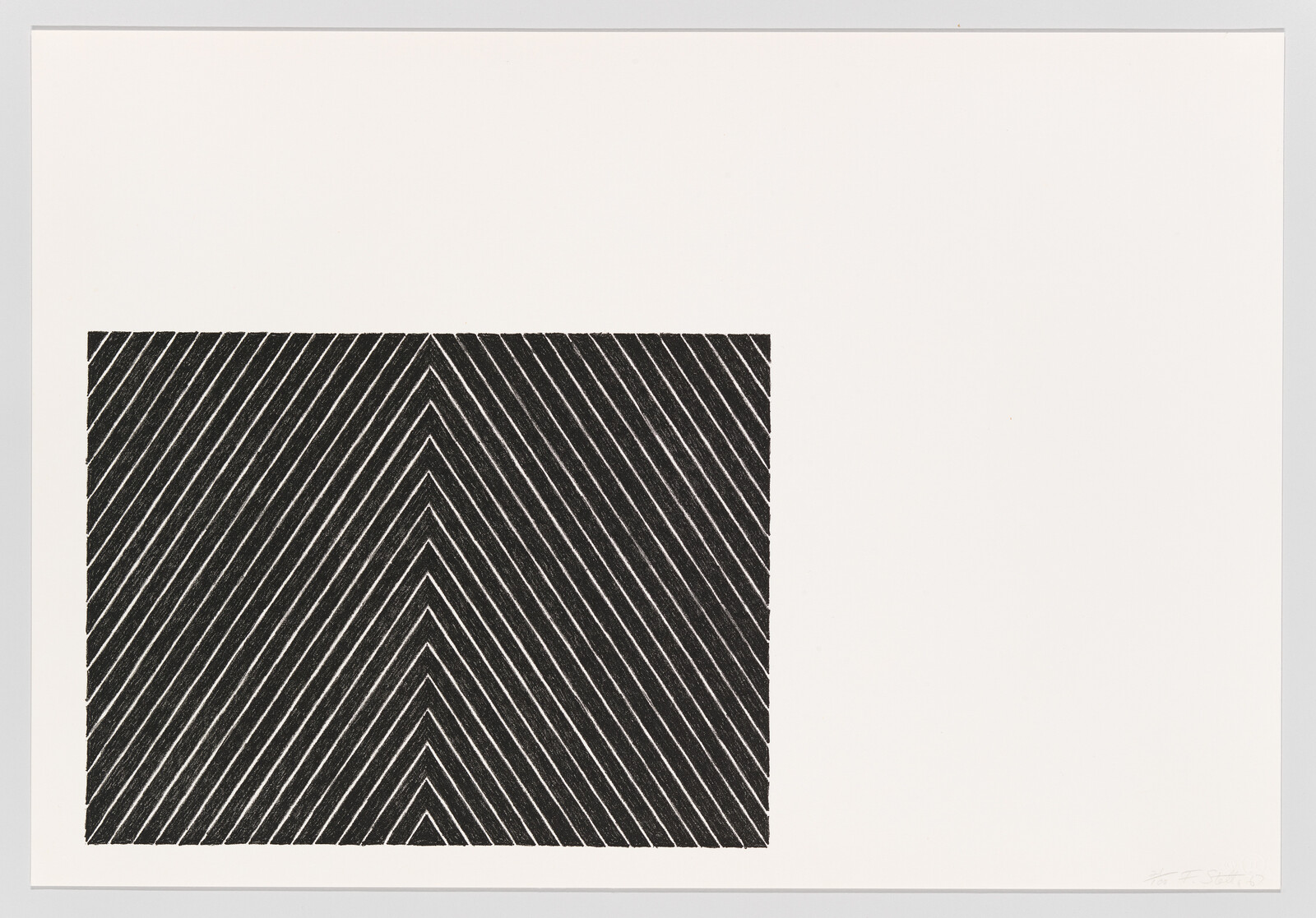 Black rectangular block with diagonal white lines forming a central chevron on a white background.