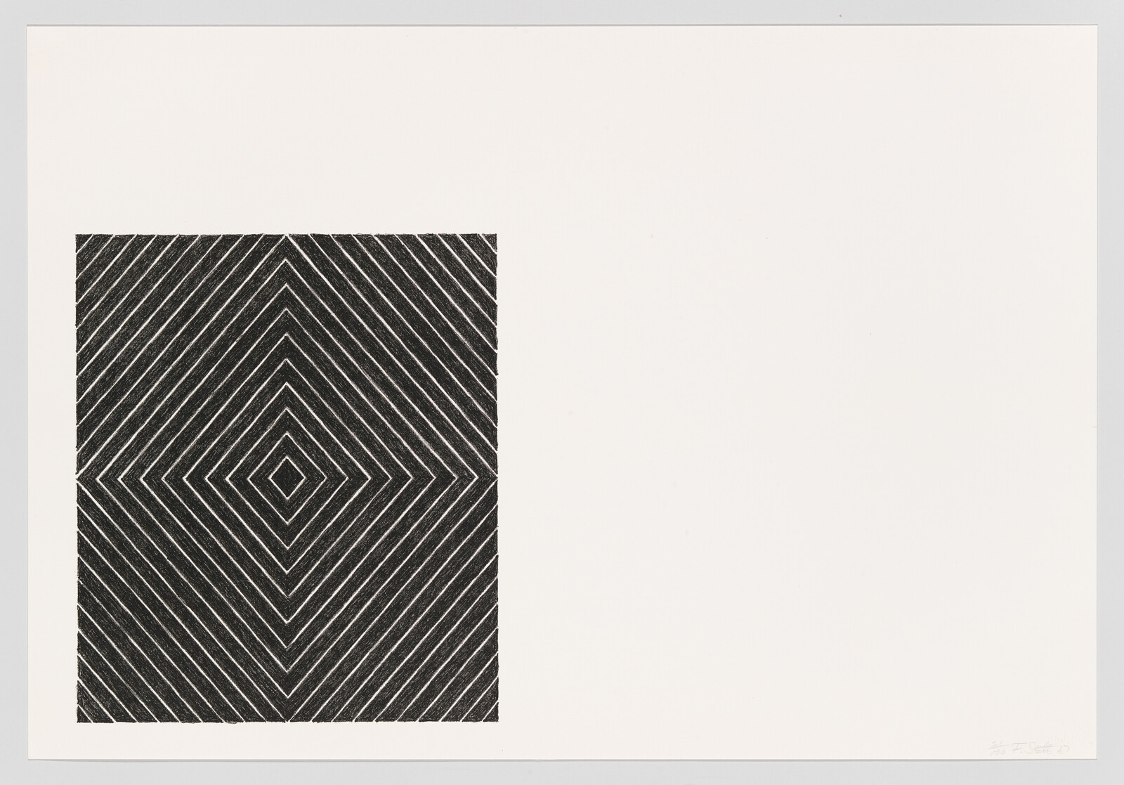 Black square of diagonal lines forming concentric diamonds on left side of a white page.