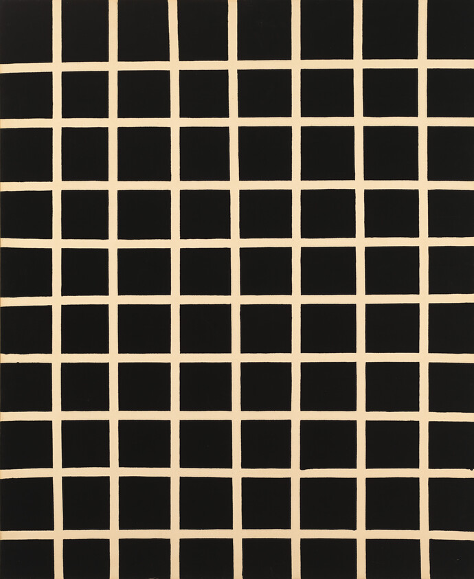 A regular grid of black squares separated by uneven beige lines across the entire surface.