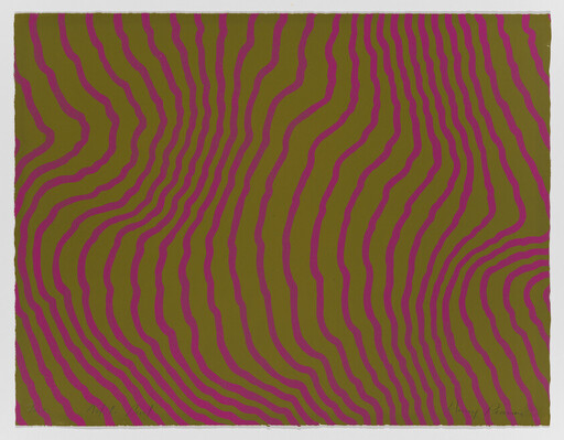 A repeating pattern of wavy magenta lines across an olive green background.