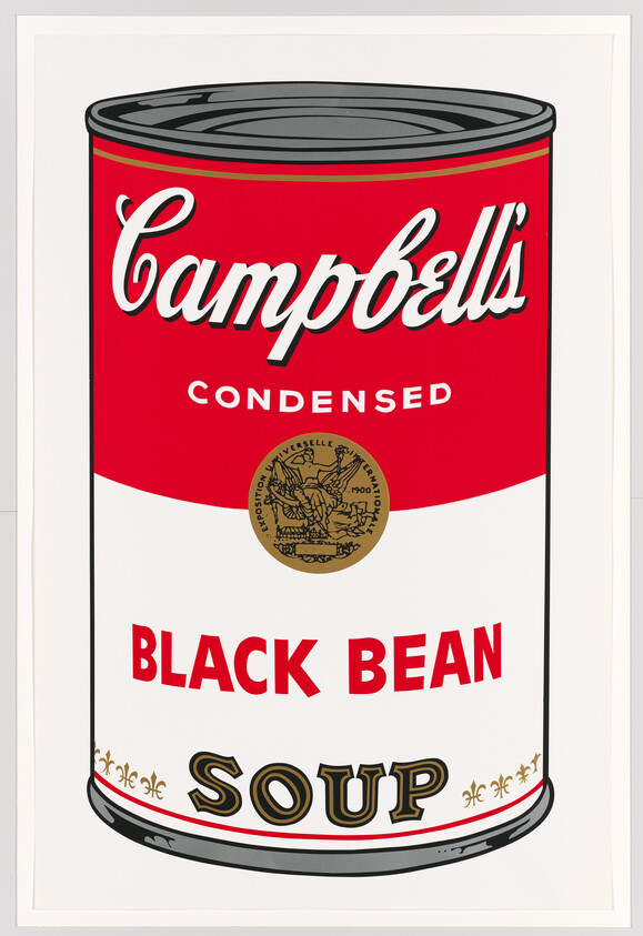 Illustration of a Campbell's condensed black bean soup can.