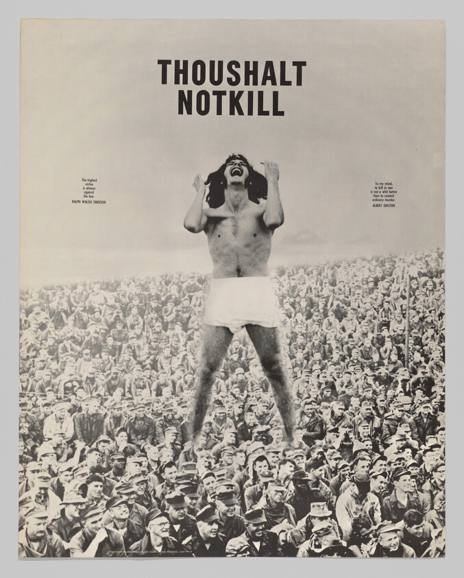 A shirtless man screams above a large crowd under the bold title "Thoushalt Notkill."