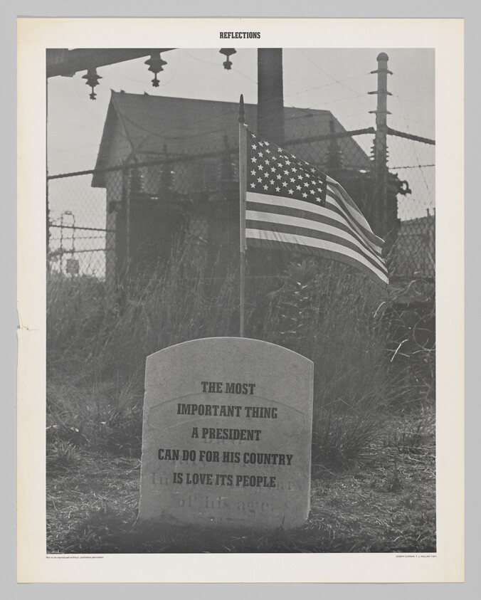 A grave marker with an American flag reads that a president should love his people.